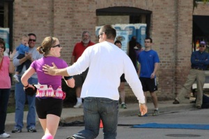 The finish line at my first marathon...my fiance jumped in for the last little push. :)